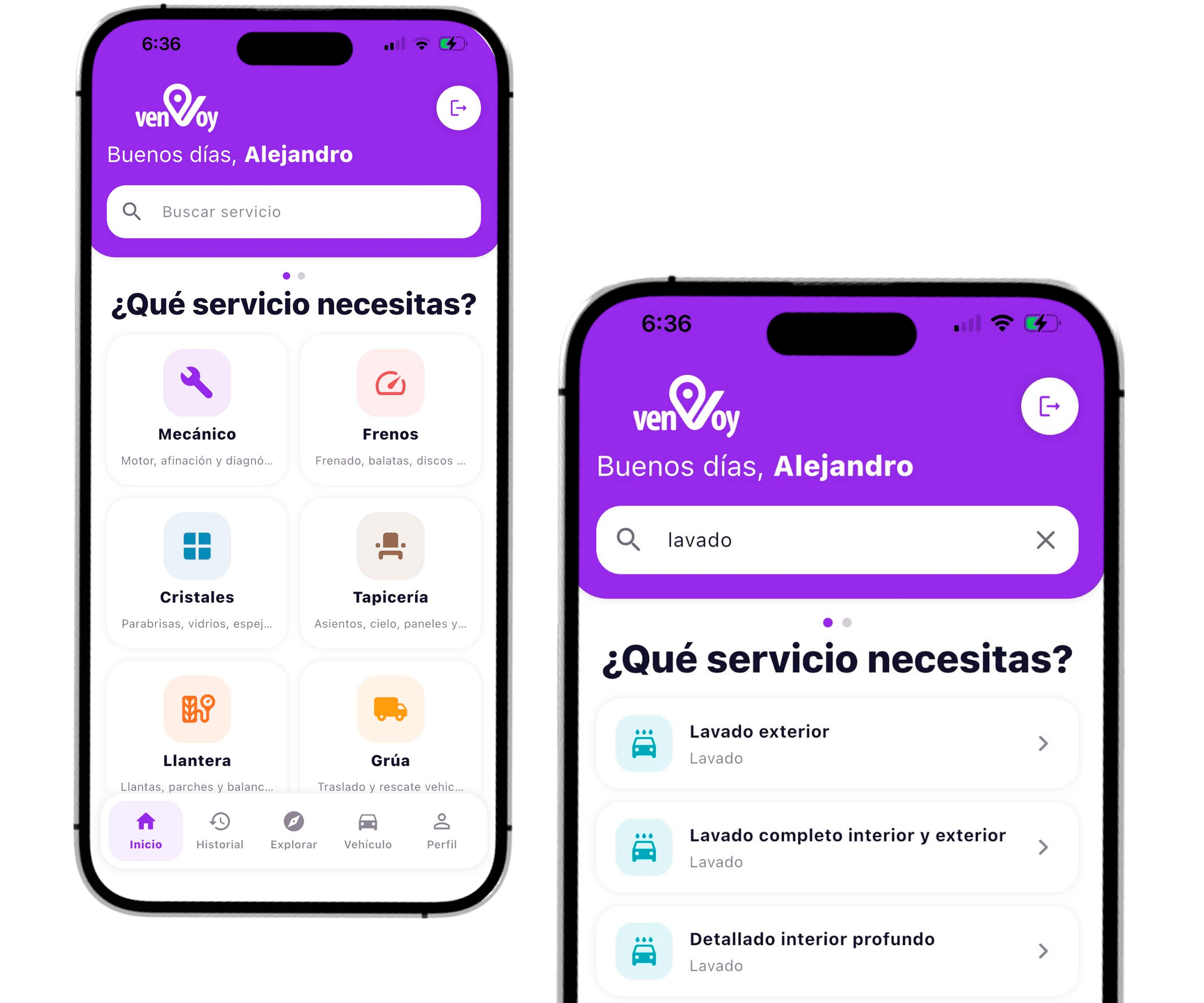Ejemplo de búsqueda de servicios en venVoy para clientes