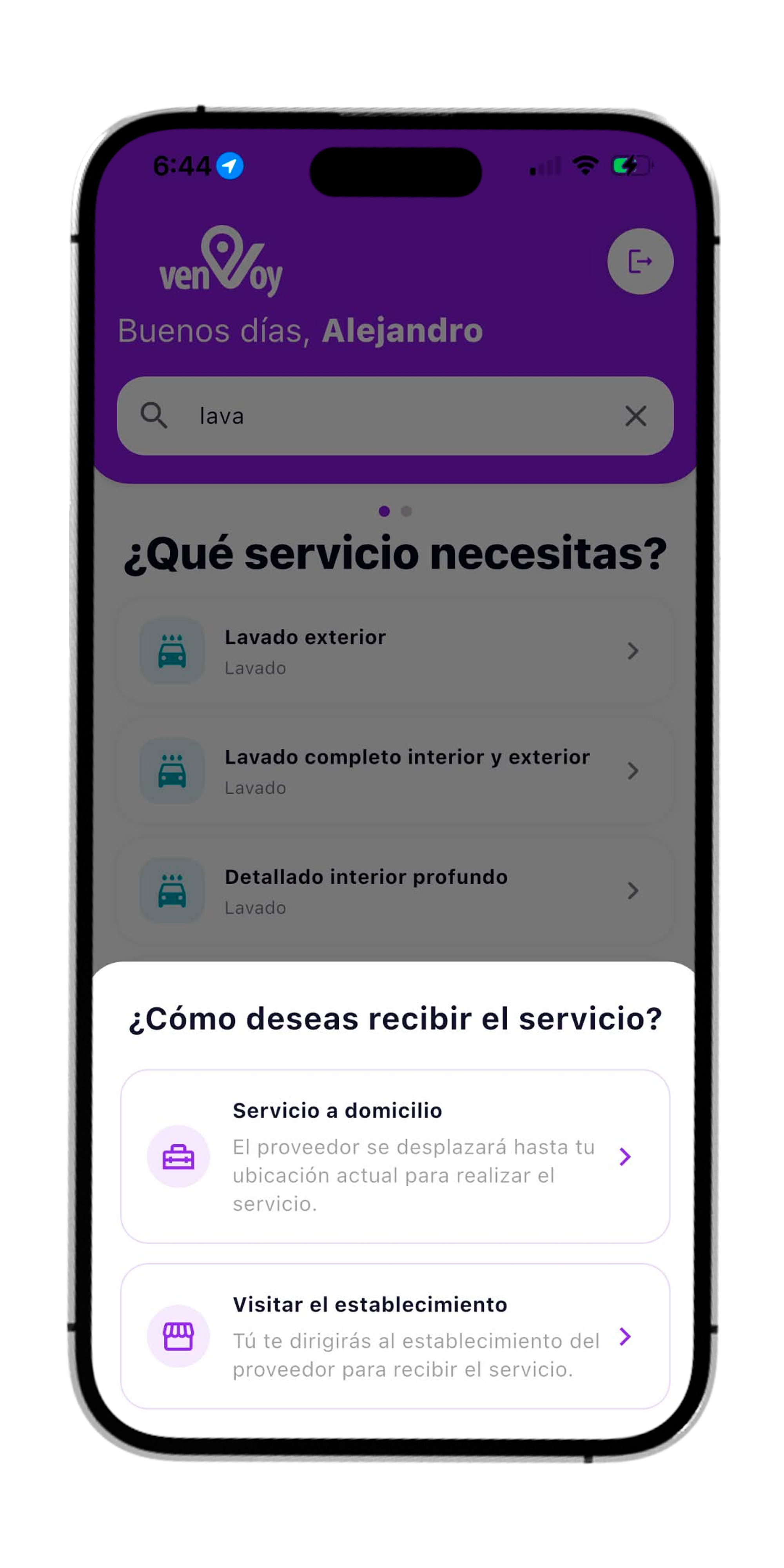 Ejemplo del paso 2 en venVoy para clientes