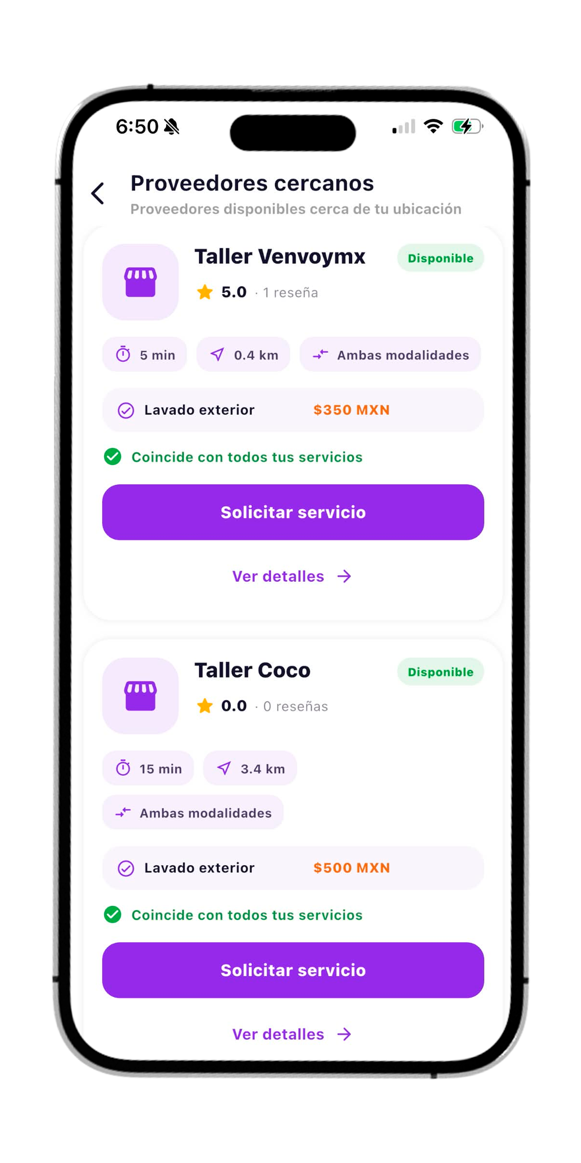 Ejemplo del paso 3 en venVoy para clientes